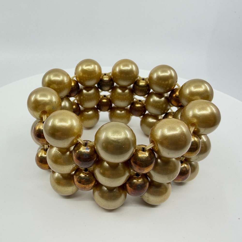 Chunky Gold Tone Bead Stretch Bracelet - Boho Stackable Jewelry